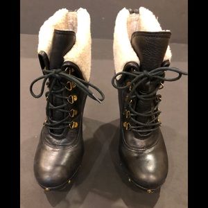 Leather platform bootie boots